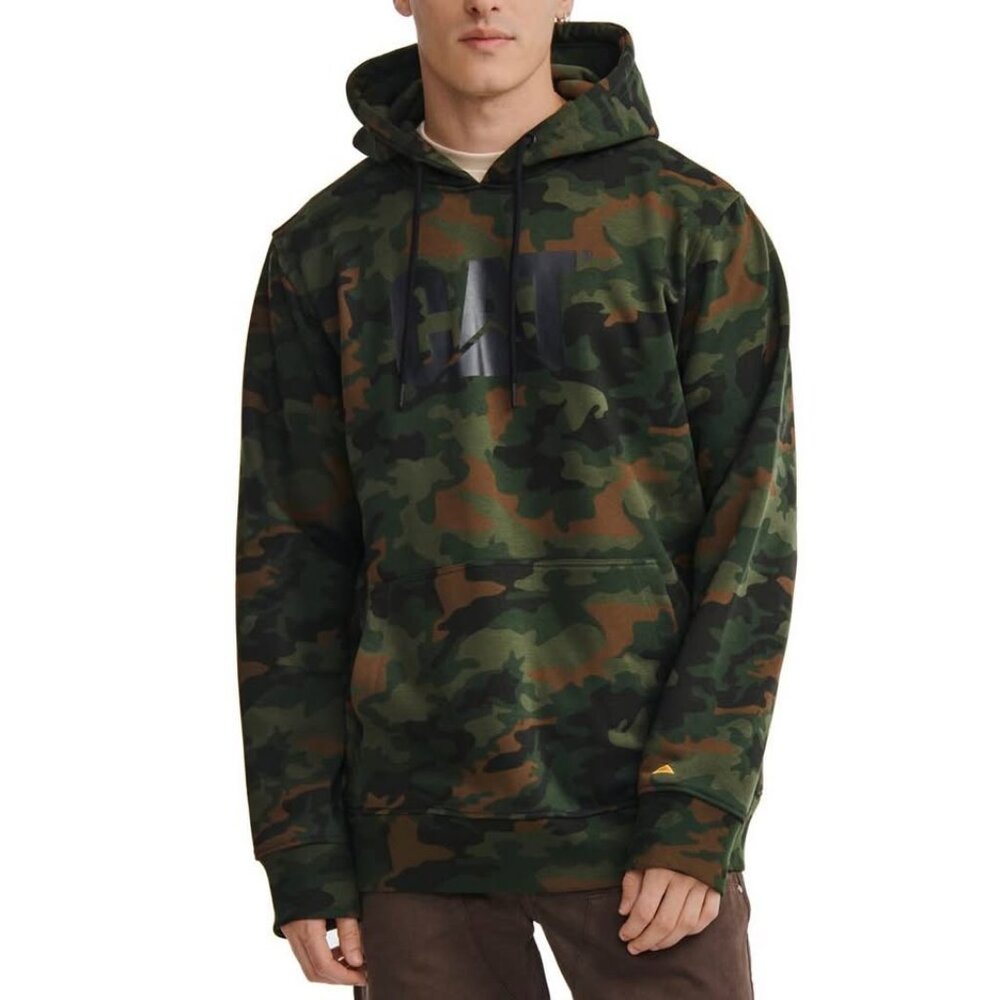 Men's Caterpillar Fleece CAT Logo Printed Pull-Over Hoodie-XL-Camo